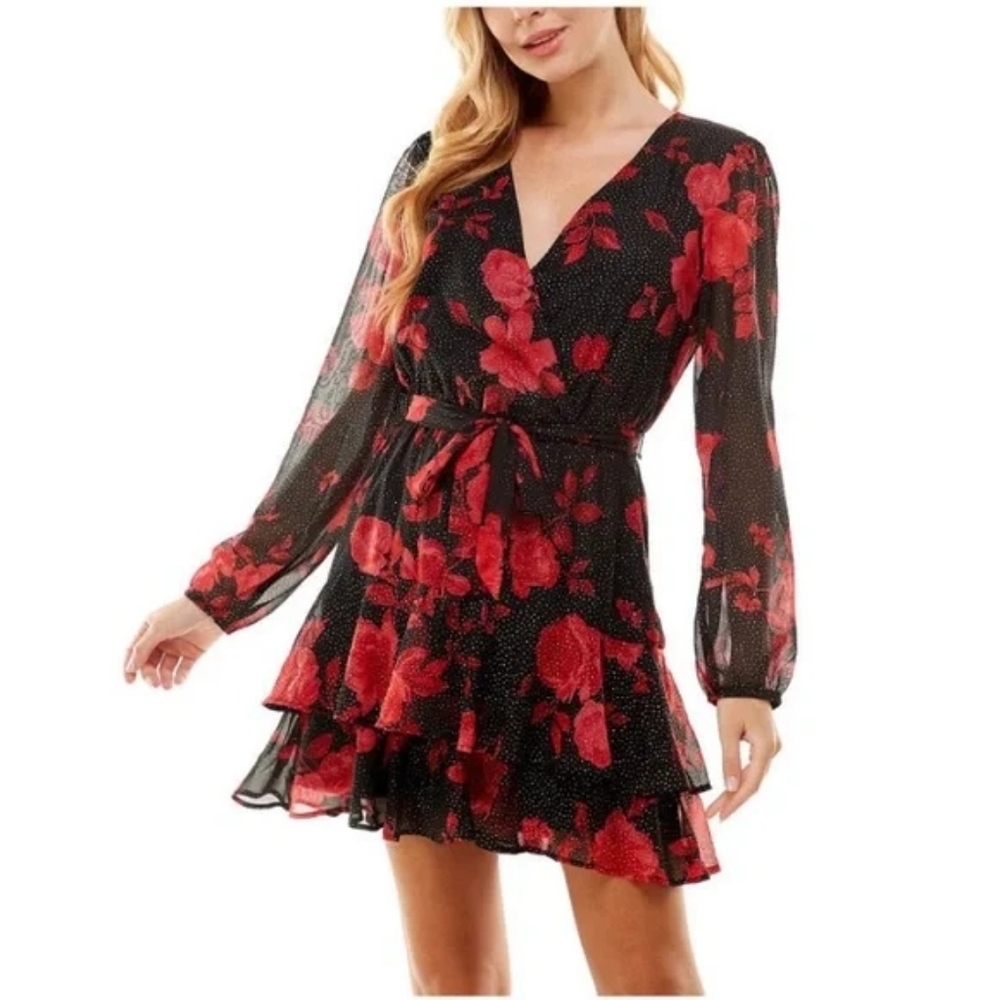 🌹 City Triangles Red Floral Wrap Dress – Size 11 – Excellent Condition! 🌹